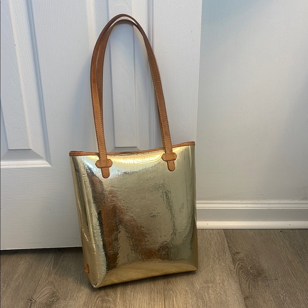 Consuela Gold and Tan Luxe Tote Bag